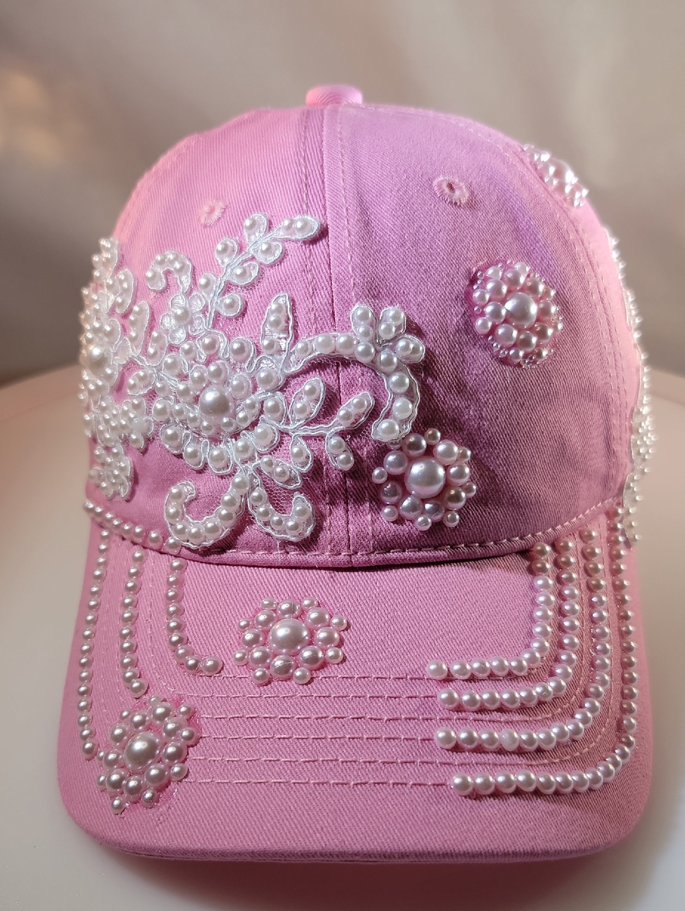 Pink Pearl Embellished Baseball Cap